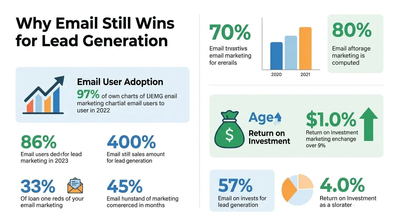 An infographic titled Why Email Still Wins for Lead Generation displaying various statistics about email marketing effectiveness.