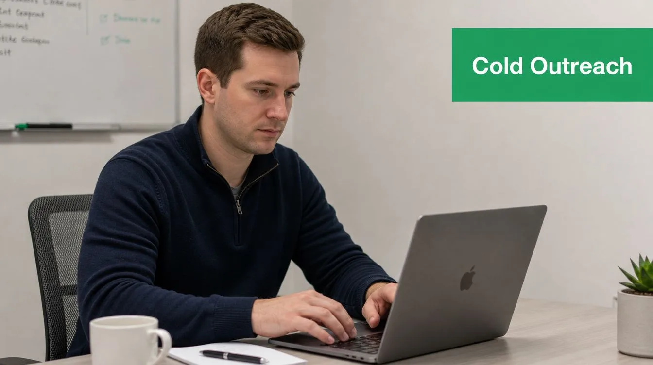 A professional man sitting at a desk and typing on his laptop in a modern office.