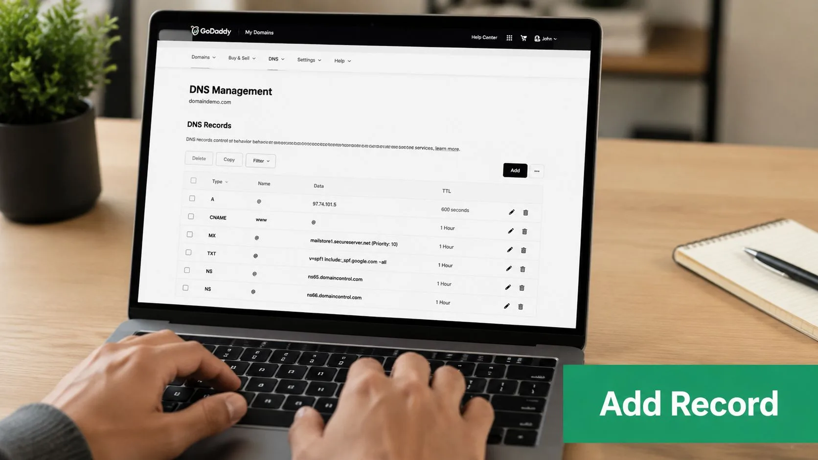 Screenshot from https://dns.godaddy.com
